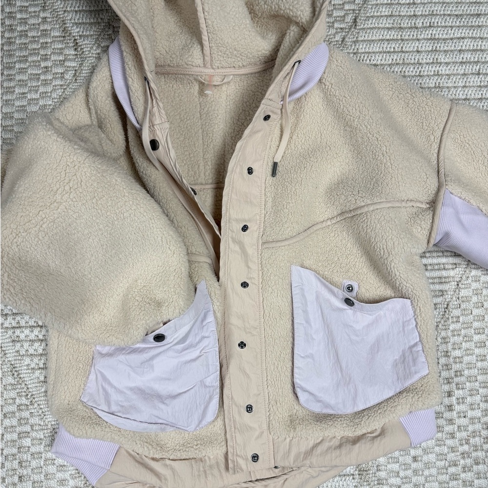Free People movement Mountain High hoodie lilac beige fleece small - Picture 2 of 5
